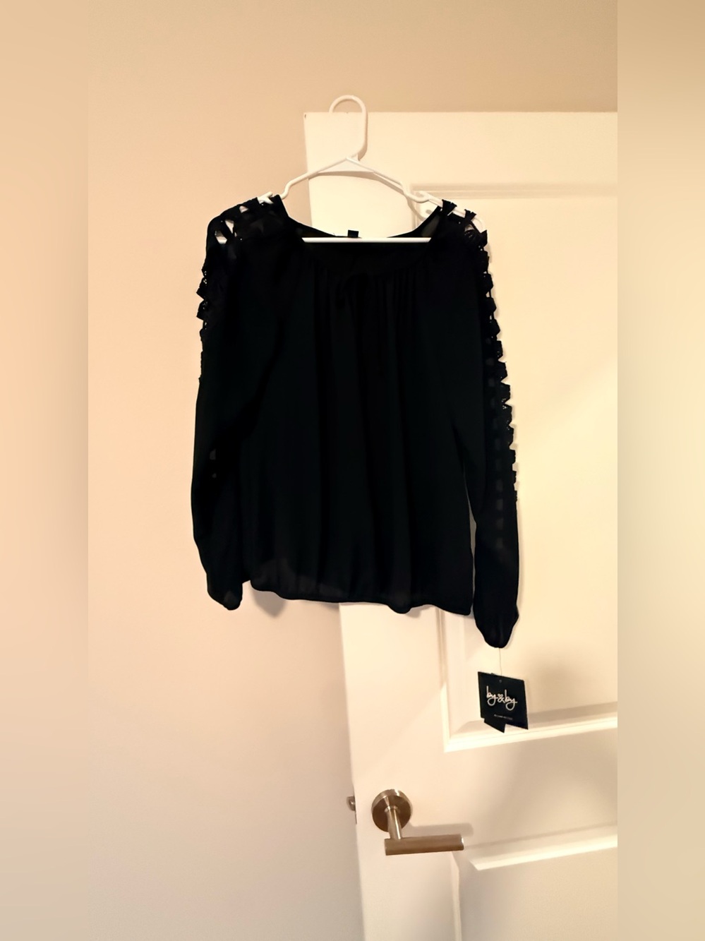 by & by Black Long-Sleeve Blouse with Ladder Sleeve Detail